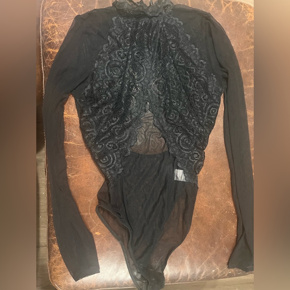 Lulus Gothic Black Mesh Bodysuit Leotard Top‎